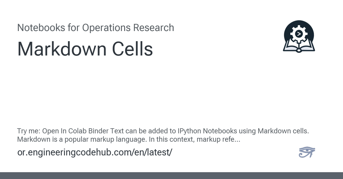 Markdown Cells - Notebooks for Operations Research I documentation